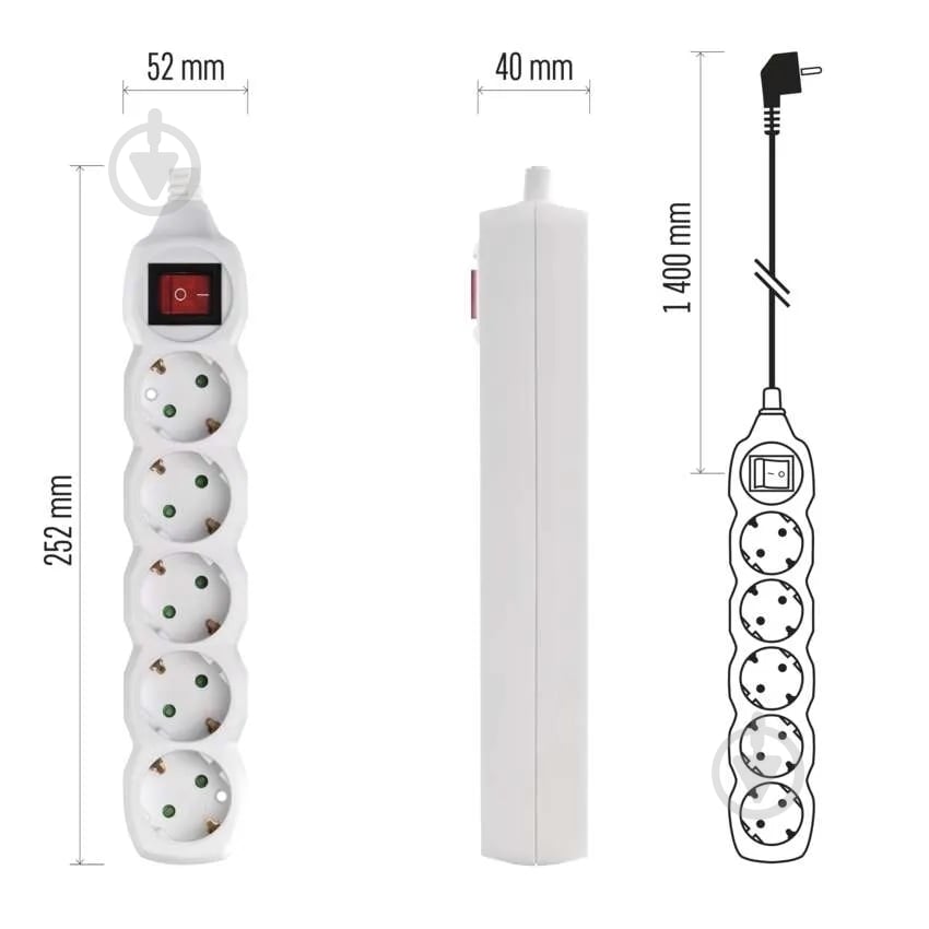 Подовжувач з вимикачем Emos 1 мм² 16A 3680 Вт із заземленням 5 гн. білий 1,4 м P1521 - фото 8 Подовжувач з вимикачем Emos 1 мм² 16A 3680 Вт із заземленням 5 гн. білий 1,4 м P1521 - фото 8