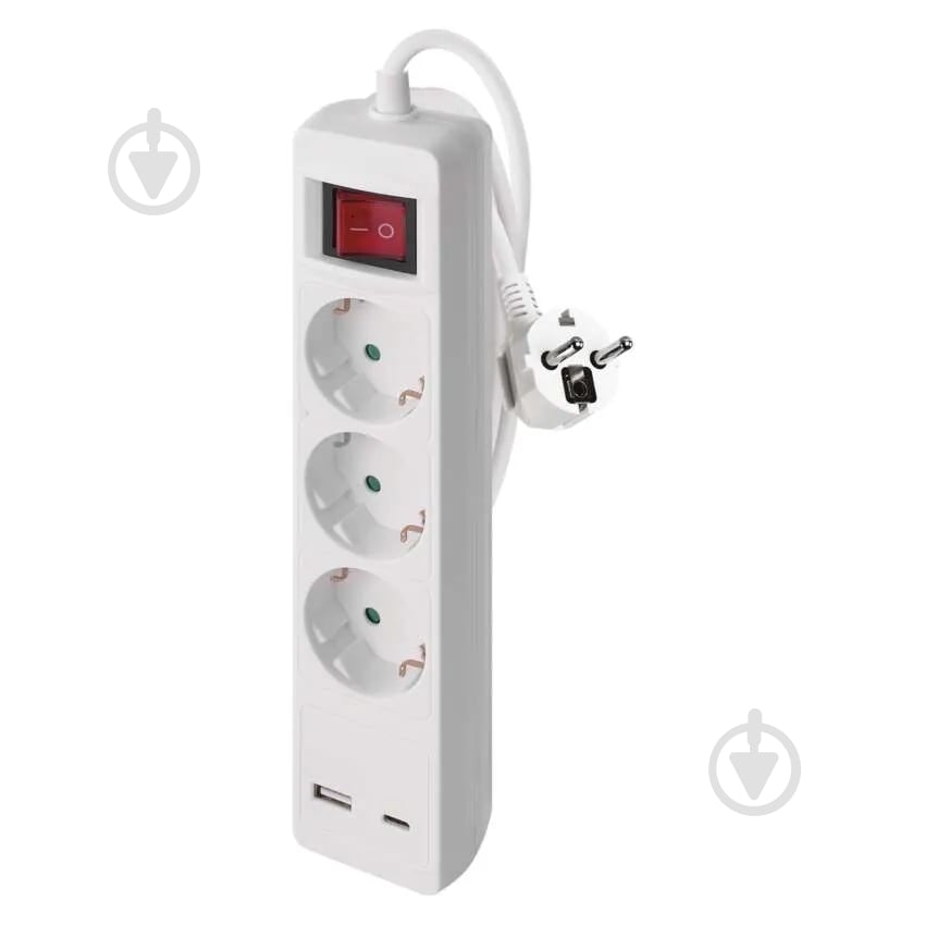 Удлинитель с выключателем Emos 16A 3680 Вт 1USB-A /1USB-C с заземлением 3 гн. белый 2 м P1322CU - фото 1