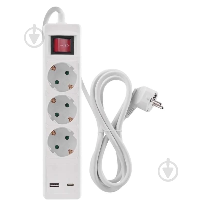 Удлинитель с выключателем Emos 16A 3680 Вт 1USB-A /1USB-C с заземлением 3 гн. белый 2 м P1322CU - фото 2