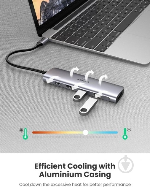 USB-хаб UGREEN CM136 USB Type-C Multifunction Adapter to 3xUSB 3.0+HDMI+PD Space Gray 70495 - фото 3