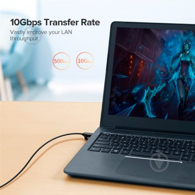 Патч-корд UGREEN NW122 CAT 6A Pure Copper Ethernet Cable OD2.8 70332 1 м черный - фото 3