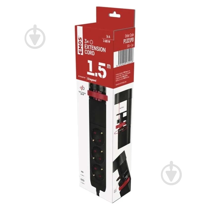 Удлинитель с выключателем Emos 16A 3680Вт 2USB-A /1USB-C быстрая зарядка с заземлением 3 гн. черный 1,5 м P1321PD - фото 13 Удлинитель с выключателем Emos 16A 3680Вт 2USB-A /1USB-C быстрая зарядка с заземлением 3 гн. черный 1,5 м P1321PD - фото 13