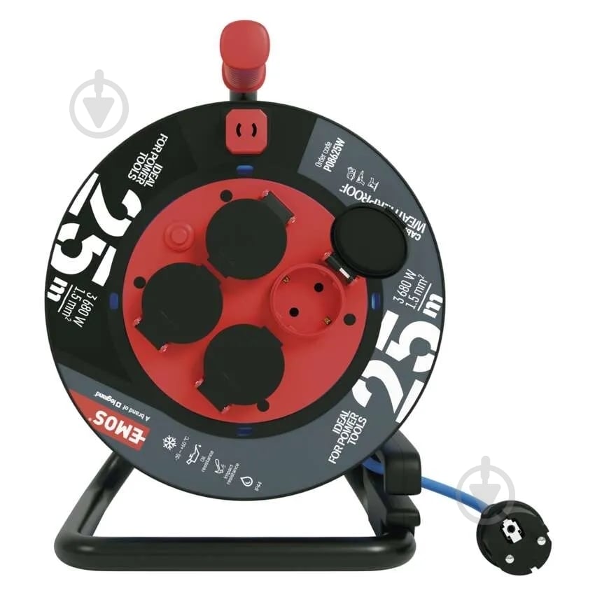 Удлинитель на катушке Emos 1,5 мм² 16A 3680 Вт IP44 силикон с заземлением 4 гн. голубой 25 м P08625W - фото 2