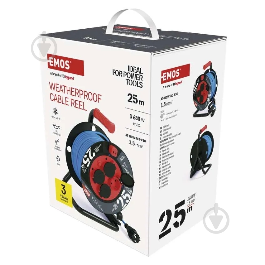 Удлинитель на катушке Emos 1,5 мм² 16A 3680 Вт IP44 силикон с заземлением 4 гн. голубой 25 м P08625W - фото 3