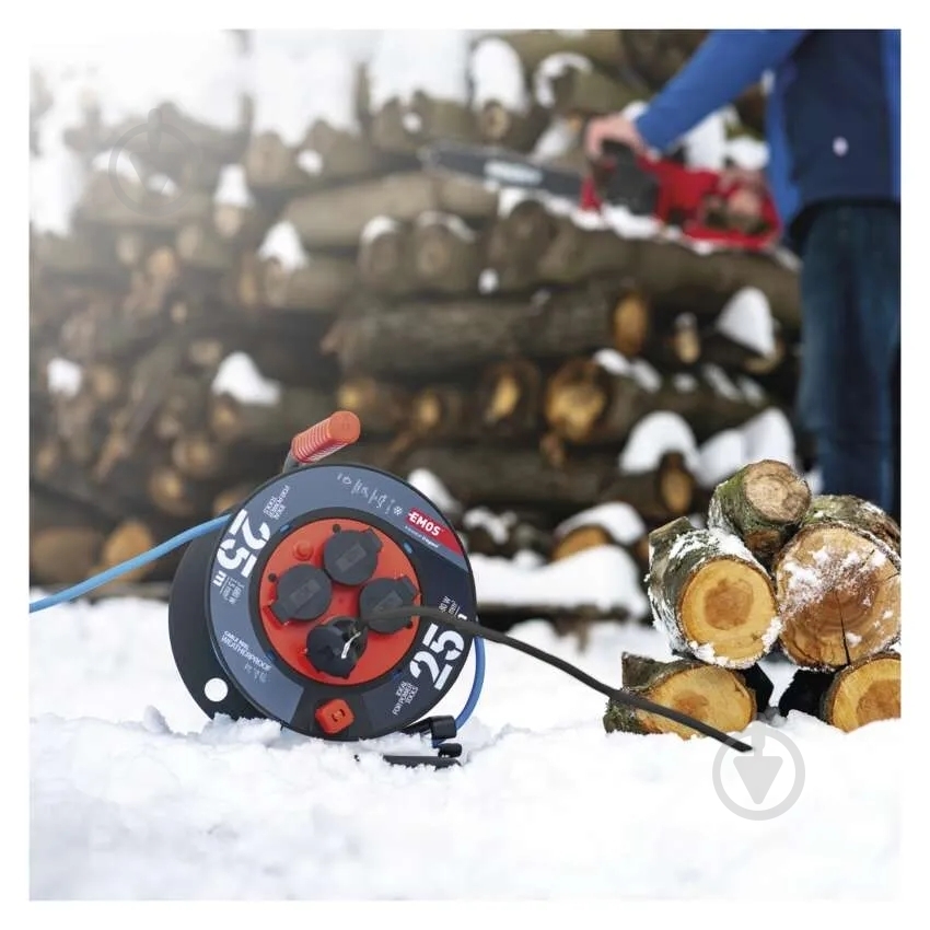 Удлинитель на катушке Emos 1,5 мм² 16A 3680 Вт IP44 силикон с заземлением 4 гн. голубой 25 м P08625W - фото 4