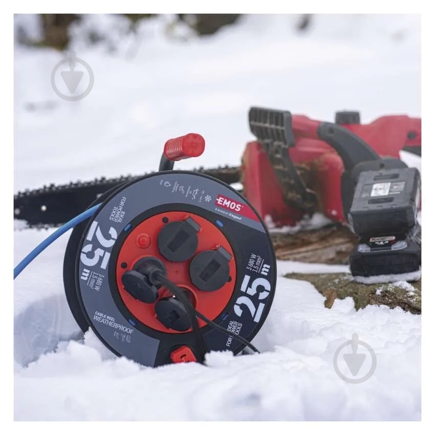 Удлинитель на катушке Emos 1,5 мм² 16A 3680 Вт IP44 силикон с заземлением 4 гн. голубой 25 м P08625W - фото 5