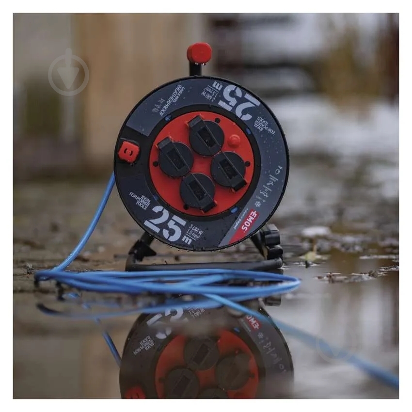 Удлинитель на катушке Emos 1,5 мм² 16A 3680 Вт IP44 силикон с заземлением 4 гн. голубой 25 м P08625W - фото 6