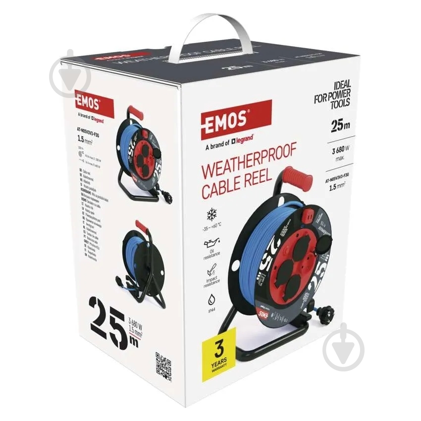 Удлинитель на катушке Emos 1,5 мм² 16A 3680 Вт IP44 силикон с заземлением 4 гн. голубой 25 м P08625W - фото 9