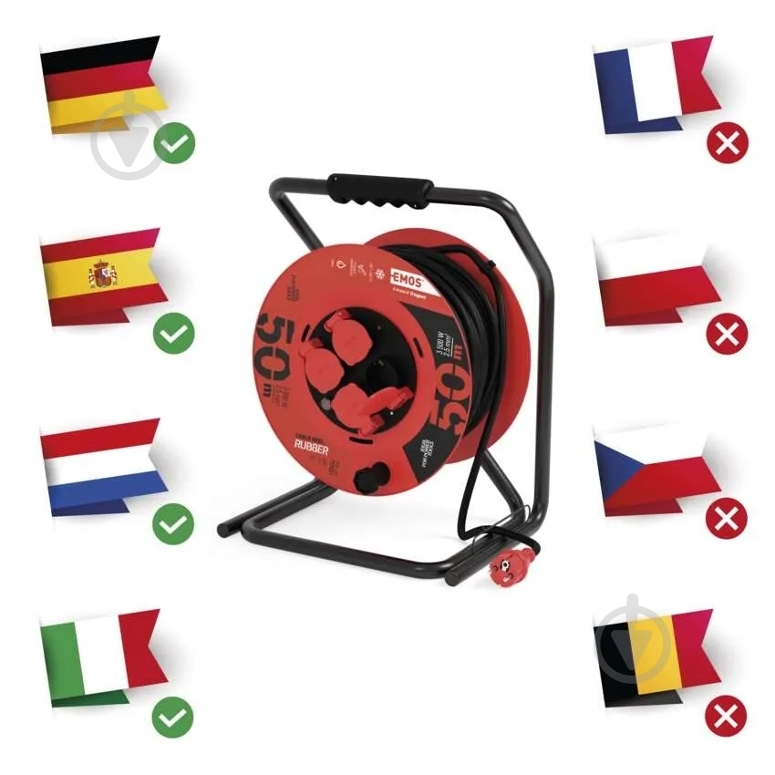Подовжувач на котушці Emos 2,5 мм² 15A 3500 Вт IP44 гума із заземленням 4 гн. чорний 50 м P19221 - фото 7