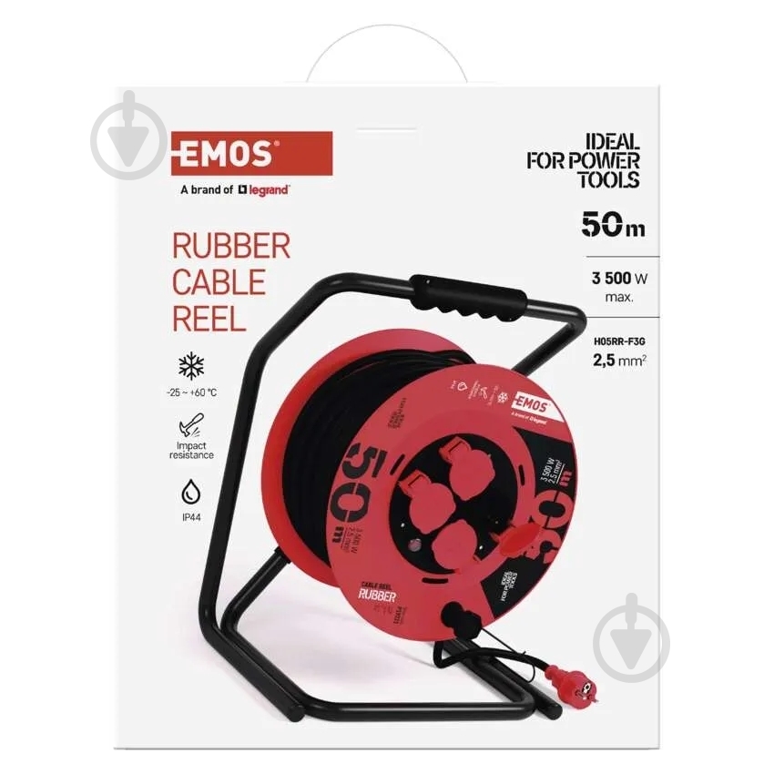 Подовжувач на котушці Emos 2,5 мм² 15A 3500 Вт IP44 гума із заземленням 4 гн. чорний 50 м P19221 - фото 8