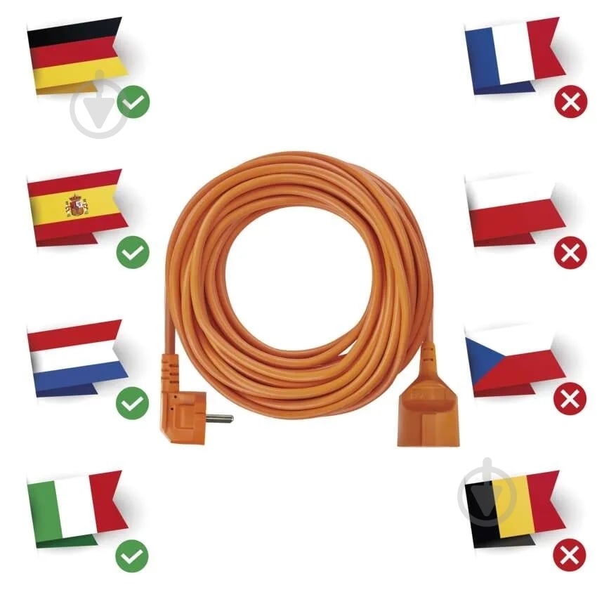 Подовжувач Emos 1,5 мм² 16A 3680 Вт із заземленням 1 гн. помаранчевий 25 м P01225R - фото 3