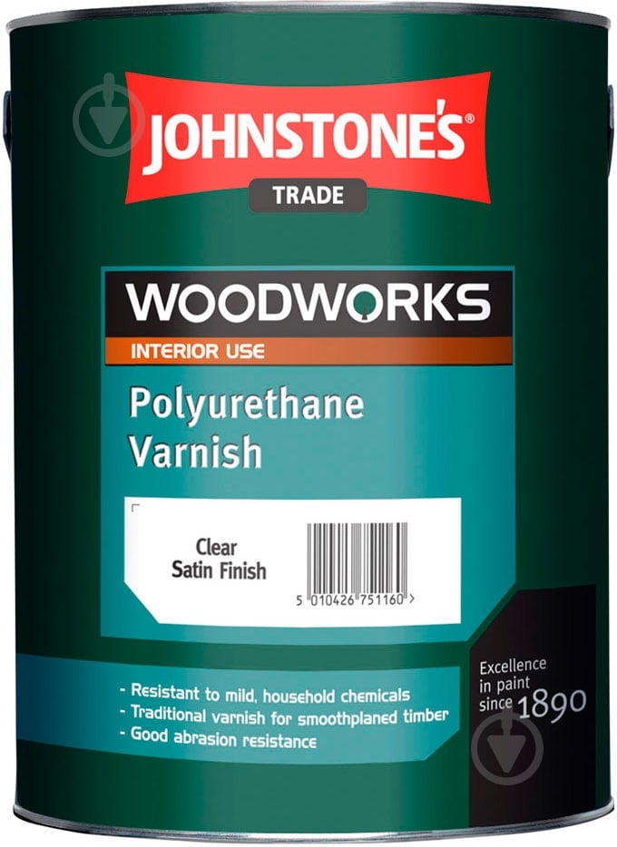 Лак для підлоги Quick Dry Polyurethane Floor Varnish Johnstone's напівмат безбарвний 5 л - фото 1