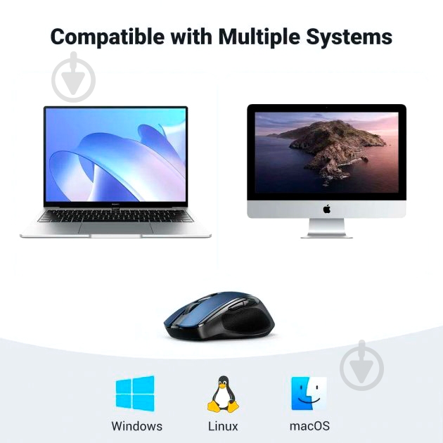 Мышка беспроводная UGREEN MU006 Ergonomic 2.4G Wireless Mouse blue (15064) - фото 7