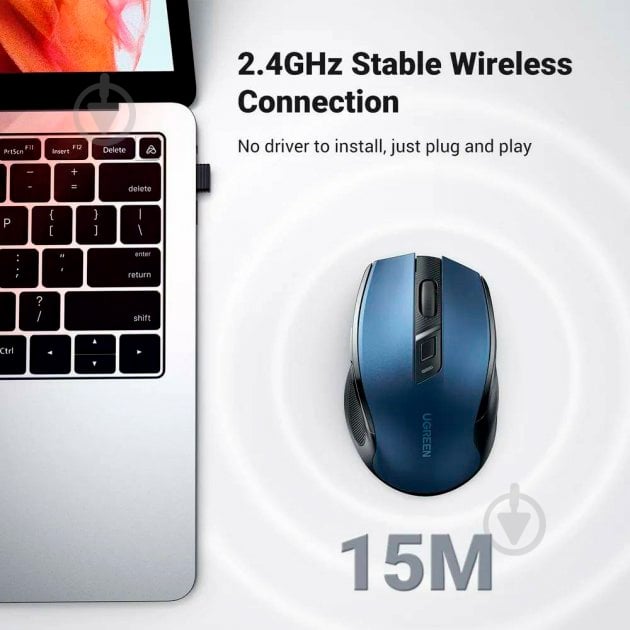 Мышка беспроводная UGREEN MU006 Ergonomic 2.4G Wireless Mouse blue (15064) - фото 3