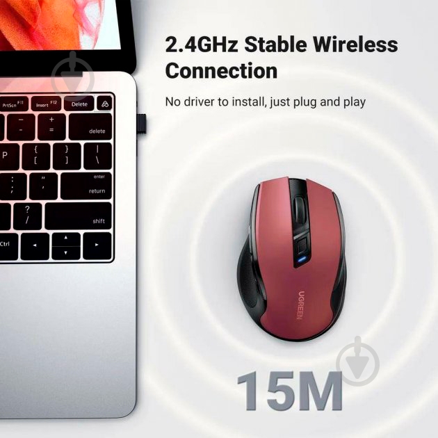 Мышка беспроводная UGREEN MU006 Ergonomic 2.4G Wireless Mouse red (15065) - фото 7