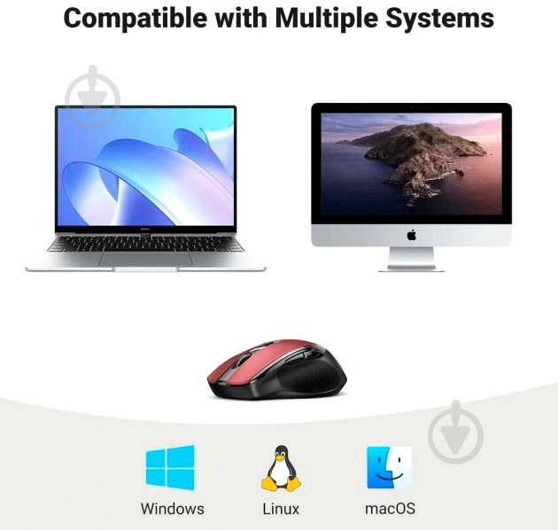 Мышка беспроводная UGREEN MU006 Ergonomic 2.4G Wireless Mouse red (15065) - фото 3