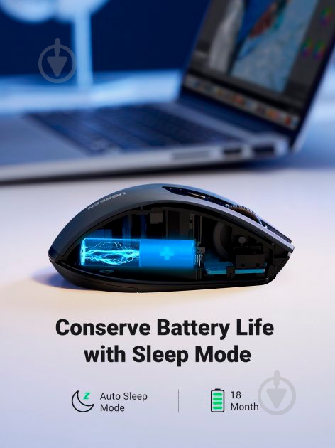 Мишка бездротова UGREEN MU006 Ergonomic Wireless Mouse 2.4G Wireless & Bluetooth black (90855) - фото 5