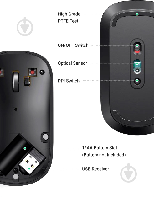Мышка беспроводная UGREEN MU001 Portable Wireless Mouse black (90372) - фото 9