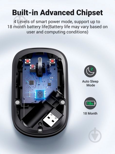 Мышка беспроводная UGREEN MU001 Portable Wireless Mouse black (90372) - фото 6