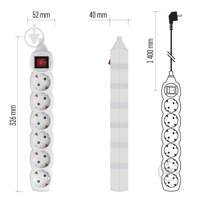 Подовжувач з вимикачем Emos 1 мм² 16A 3680 Вт із заземленням 6 гн. білий 1,4 м P1621 - фото 6 Подовжувач з вимикачем Emos 1 мм² 16A 3680 Вт із заземленням 6 гн. білий 1,4 м P1621 - фото 6