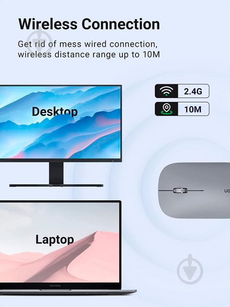 Мышка беспроводная UGREEN MU001 Portable Wireless Mouse gray (90373) - фото 11