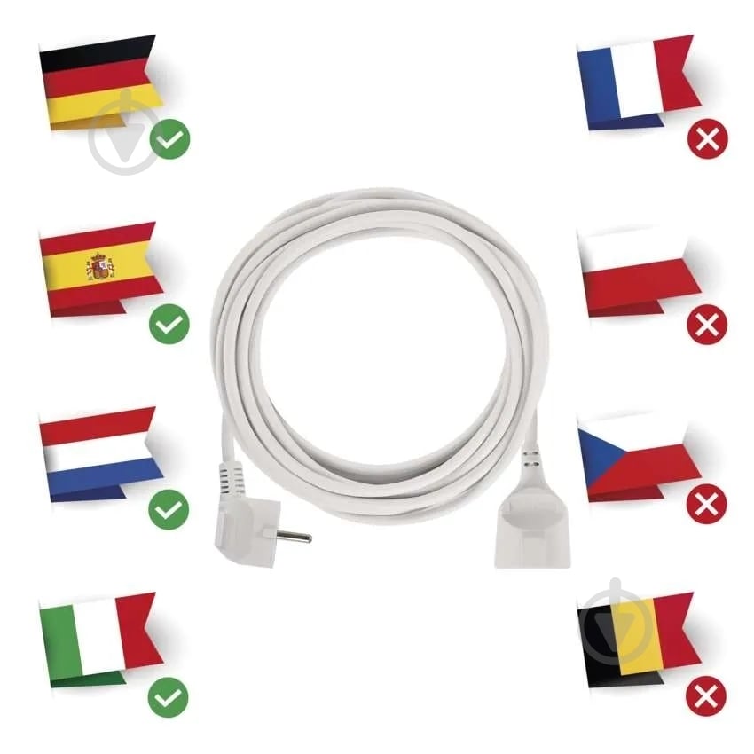 Подовжувач Emos 1,5 мм² 16A 3680 Вт із заземленням 1 гн. білий 7 м P0127R - фото 5