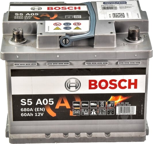 Аккумулятор автомобильный Bosch S5 60Ah 680A 12V «+» справа (0092S5A050) - фото 1