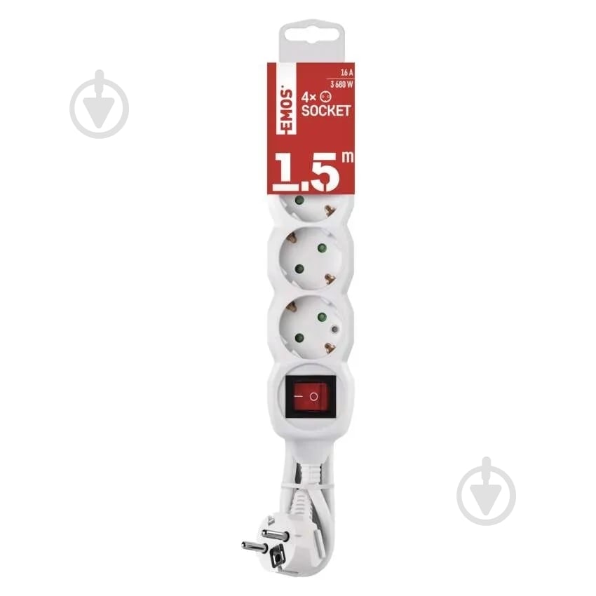 Подовжувач з вимикачем Emos 16A 3680 Вт із заземленням 4 гн. білий 1,5 м P1421R - фото 2 Подовжувач з вимикачем Emos 16A 3680 Вт із заземленням 4 гн. білий 1,5 м P1421R - фото 2