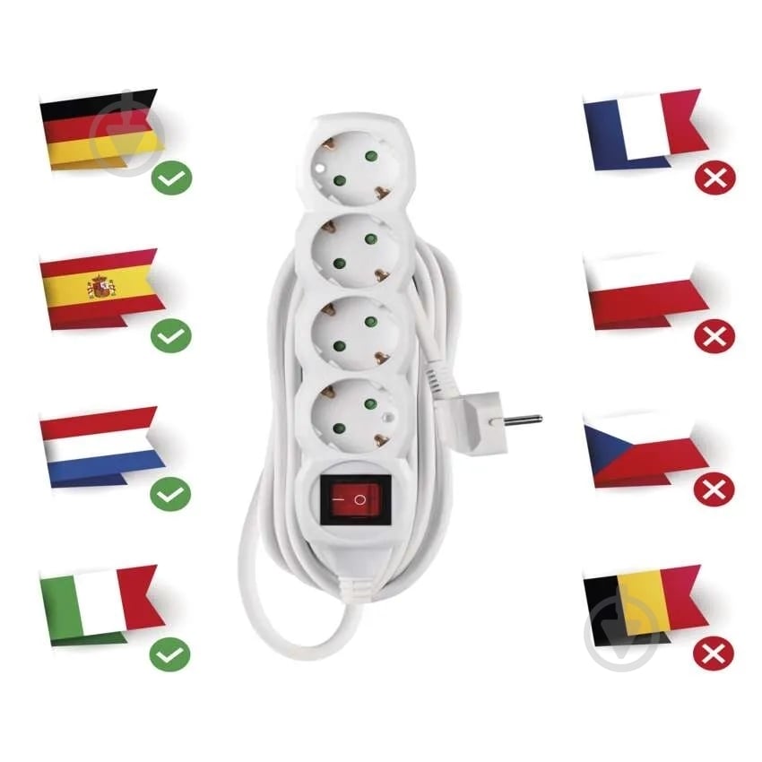 Подовжувач з вимикачем Emos 16A 3680 Вт із заземленням 4 гн. білий 1,5 м P1421R - фото 5 Подовжувач з вимикачем Emos 16A 3680 Вт із заземленням 4 гн. білий 1,5 м P1421R - фото 5