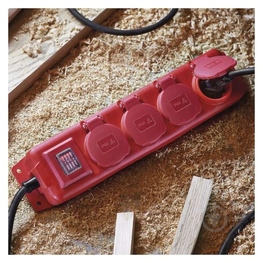 Подовжувач з вимикачем Emos 1,5 мм² 16A 3680 Вт IP44 із заземленням 4 гн. червоний 5 м P14251 - фото 5