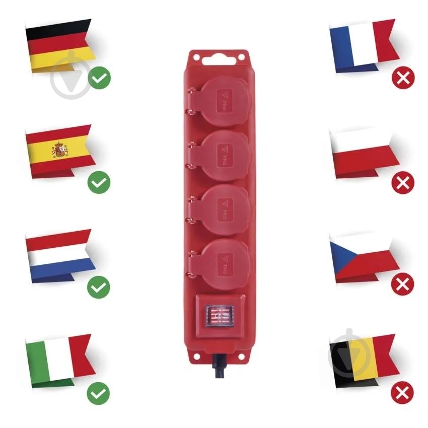 Подовжувач з вимикачем Emos 1,5 мм² 16A 3680 Вт IP44 із заземленням 4 гн. червоний 5 м P14251 - фото 6