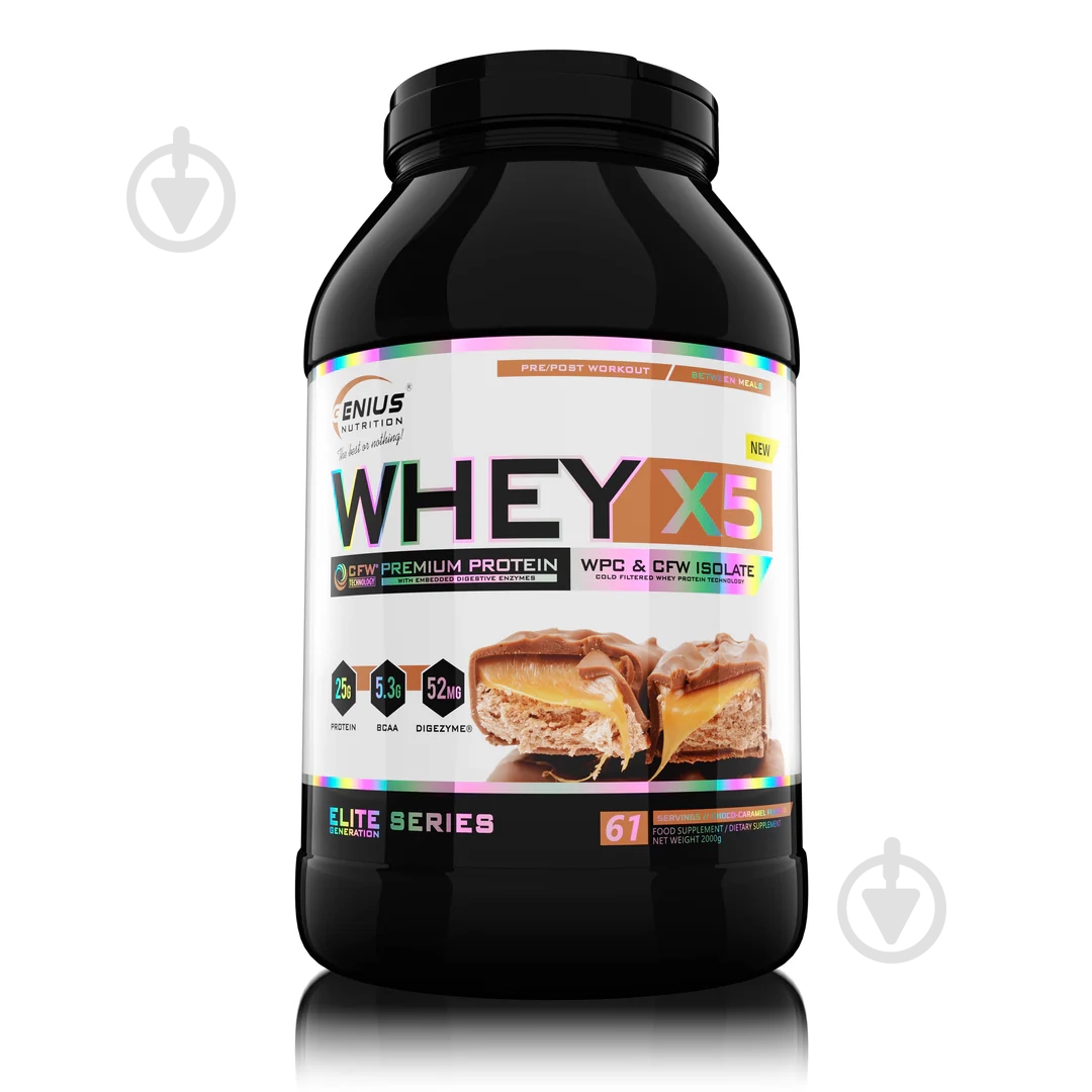Протеин Genius Nutrition Whey-X5 шоколад и карамель 2000 г - фото 1