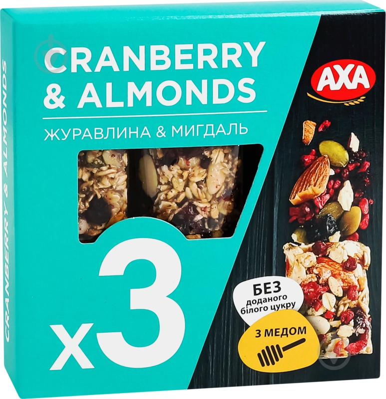 ᐉ Батончик AXA з журавлиною мигдалем злаками та медом 3 x 30 г • Краща ...