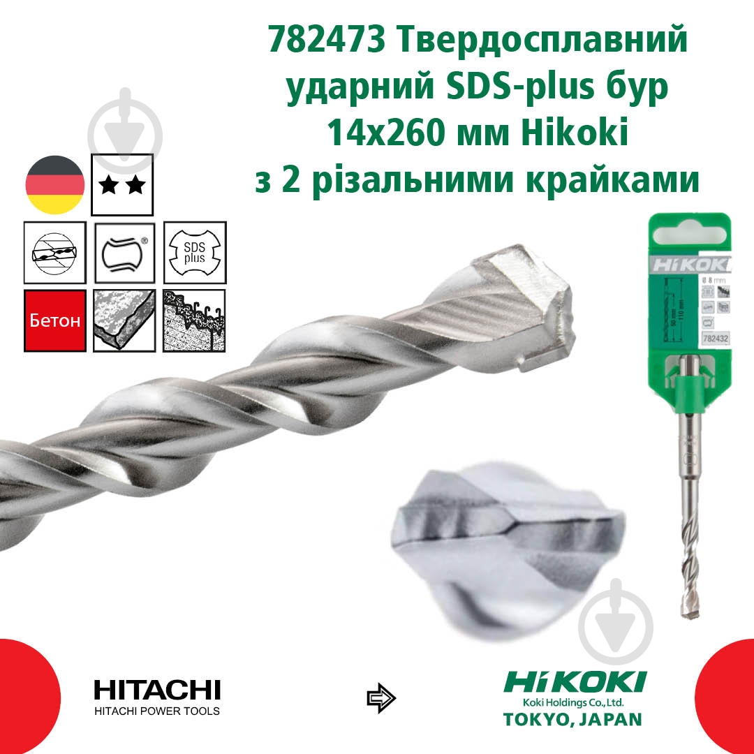 Бур HIKOKI 782473 SDS-plus 14x200 мм 260 мм 782473 - фото 2 Бур HIKOKI 782473 SDS-plus 14x200 мм 260 мм 782473 - фото 2