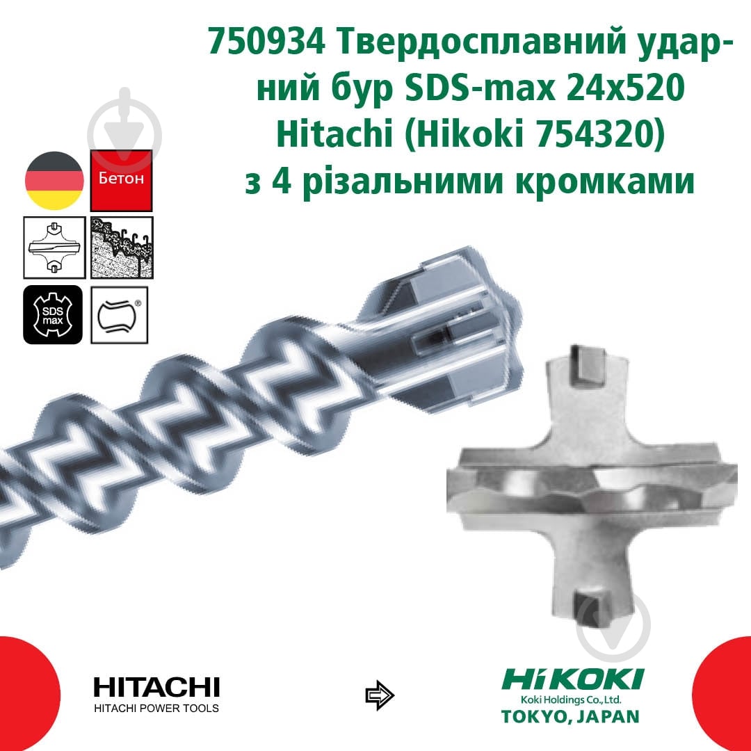 Бур Hitachi 750932 SDS-max 24x400 мм 520 мм 1 шт. 750932 - фото 2