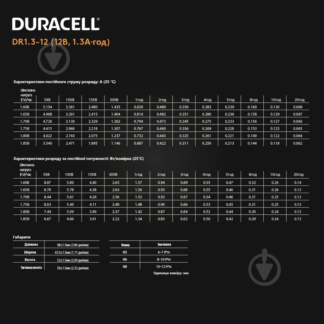Батарея акумуляторна Duracell 12V 1.3Ah AGM (DR1.3-12) - фото 6