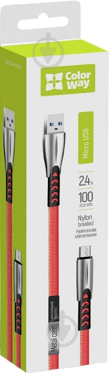 Кабель ColorWay USB - MicroUSB (zinc alloy) 2.4а 1 м red (CW-CBUM011-RD) - фото 1 Кабель ColorWay USB - MicroUSB (zinc alloy) 2.4а 1 м red (CW-CBUM011-RD) - фото 1
