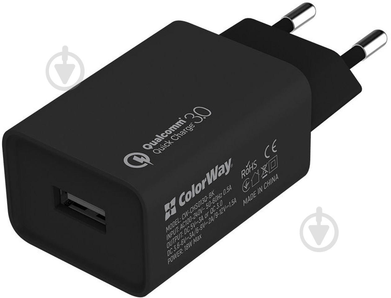 Зарядний пристрій ColorWay 1USB Quick Charge 3.0 (18W) чорне + cable micro USB - фото 1