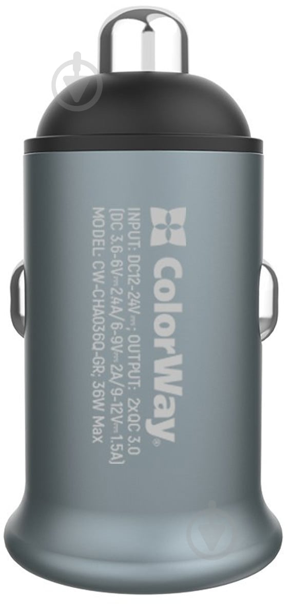 Автомобильное зарядное устройство ColorWay 2USB Quick Charge 3.0 (36 Вт) серый - фото 5 Автомобильное зарядное устройство ColorWay 2USB Quick Charge 3.0 (36 Вт) серый - фото 5