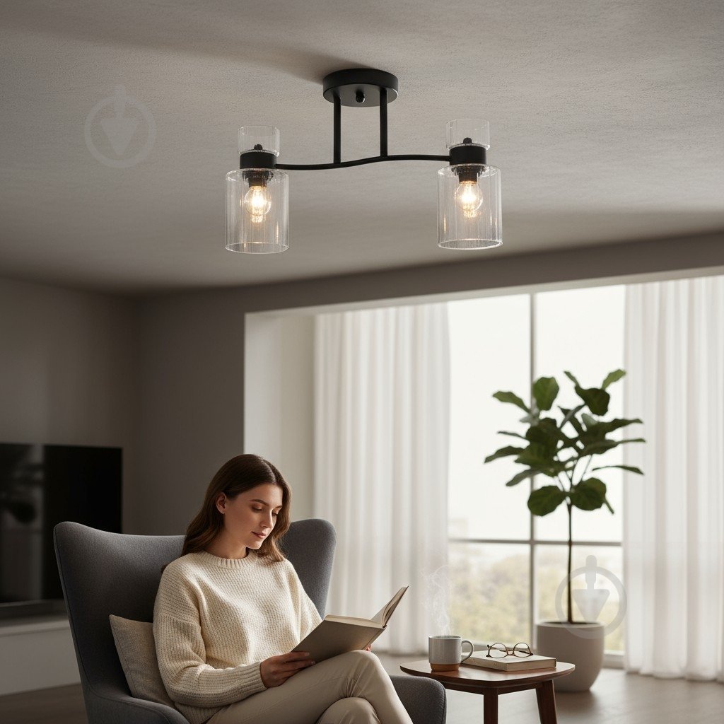 Люстра стельова Sensio Sculptor 2x40 Вт E27 чорний/прозорий ALG-07555/2-Bl - фото 6