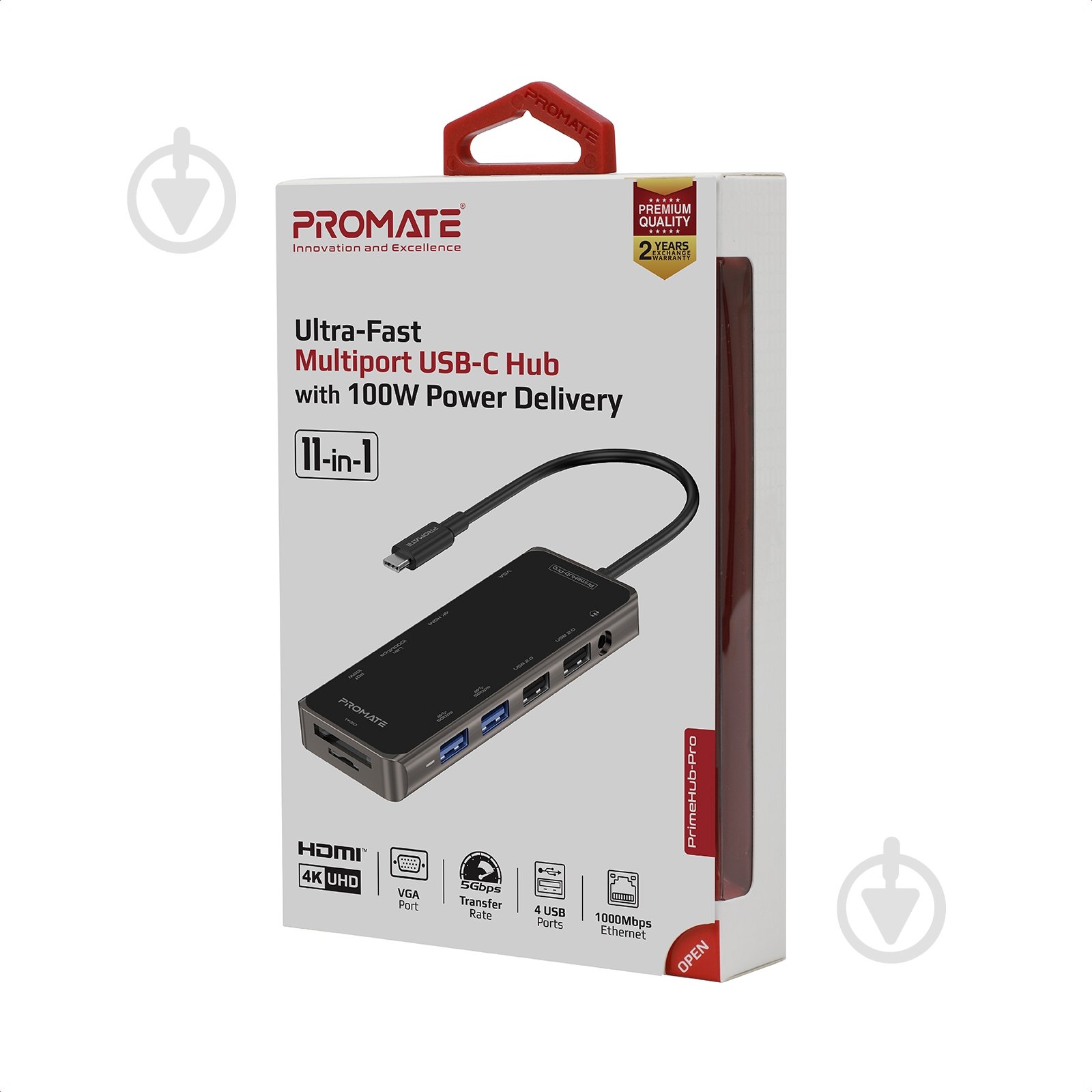 USB-хаб Promate PrimeHub-Pro 11-в-1 USB-C PD/HDMI/VGA/2xUSB 3.0/2xUSB 2.0/RJ45/SD/MicroSD/AUX 3.5 мм - фото 9 USB-хаб Promate PrimeHub-Pro 11-в-1 USB-C PD/HDMI/VGA/2xUSB 3.0/2xUSB 2.0/RJ45/SD/MicroSD/AUX 3.5 мм - фото 9