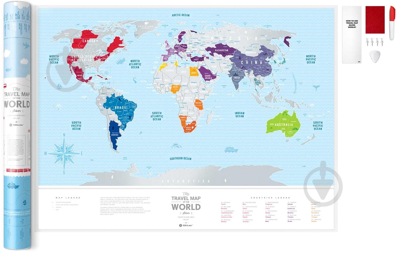 Скретч-карта світу "Travel Map Silver World" (тубус) - фото 5