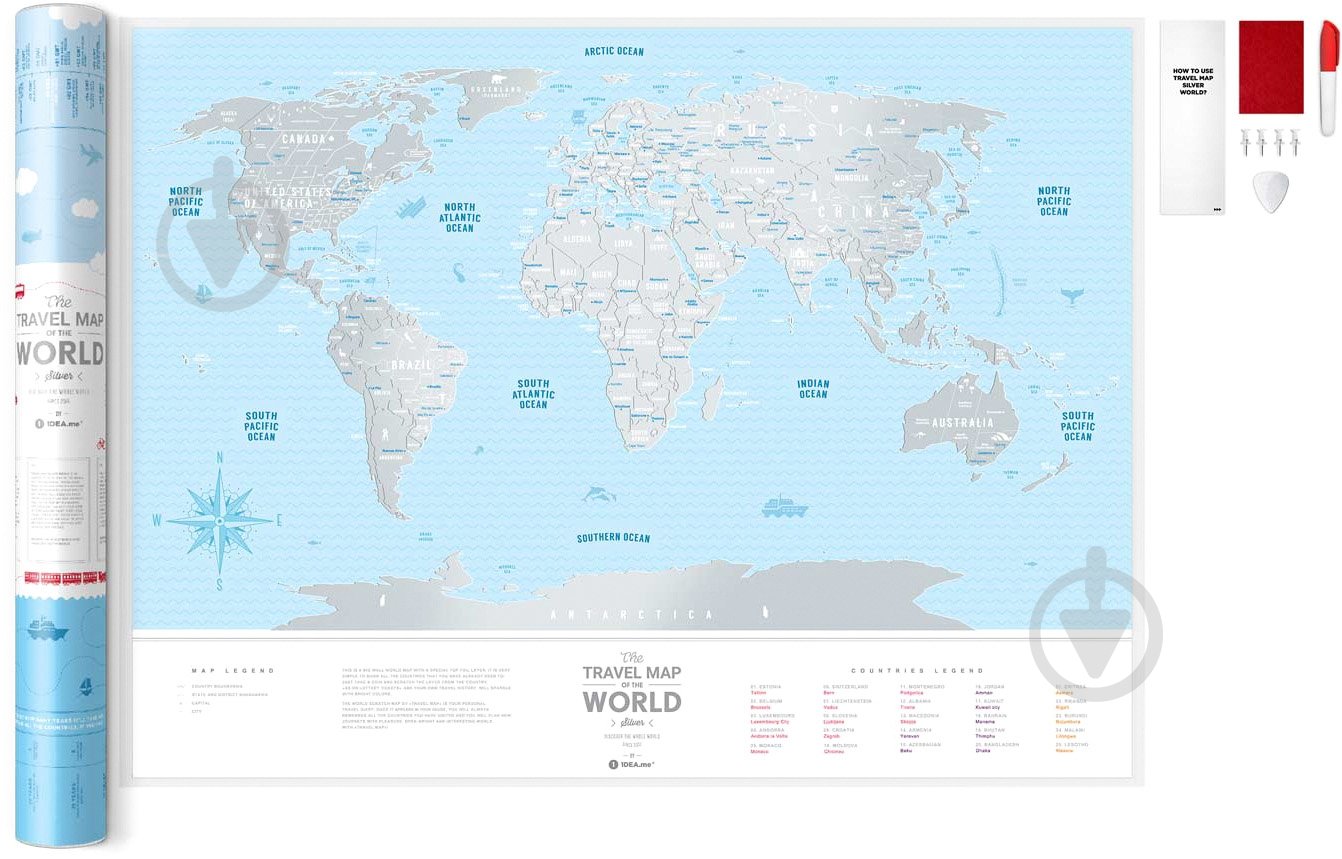 Скретч-карта світу "Travel Map Silver World" (тубус) - фото 4
