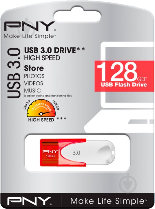 Флеш-память USB PNY Attache 4 128 ГБ USB 3.0 red (FD128ATT430-EF) - фото 4
