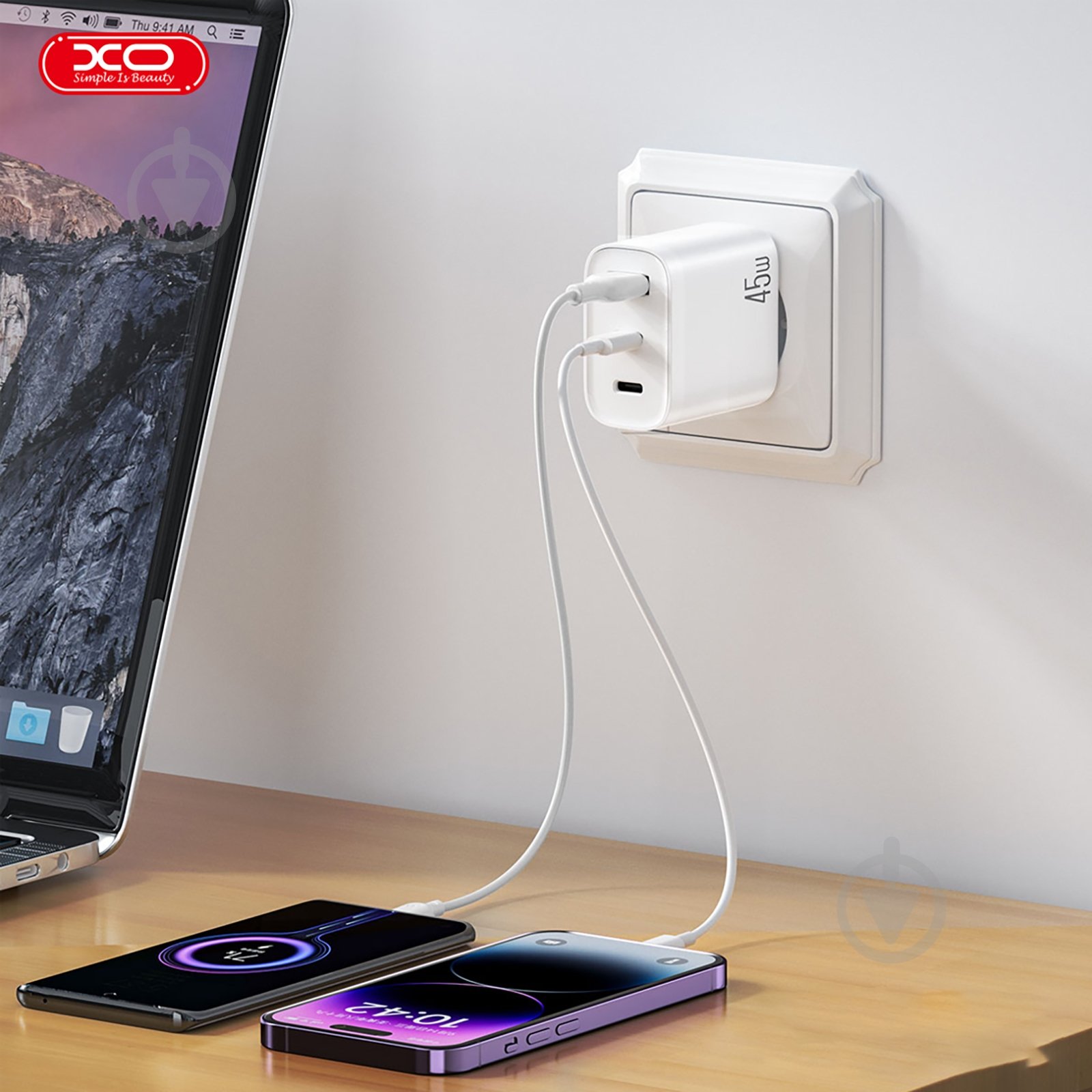 Сетевое зарядное устройство Xo L117 PD45W, QC18W USB-A 2xUSB-C White (L117.white) - фото 4 Сетевое зарядное устройство Xo L117 PD45W, QC18W USB-A 2xUSB-C White (L117.white) - фото 4
