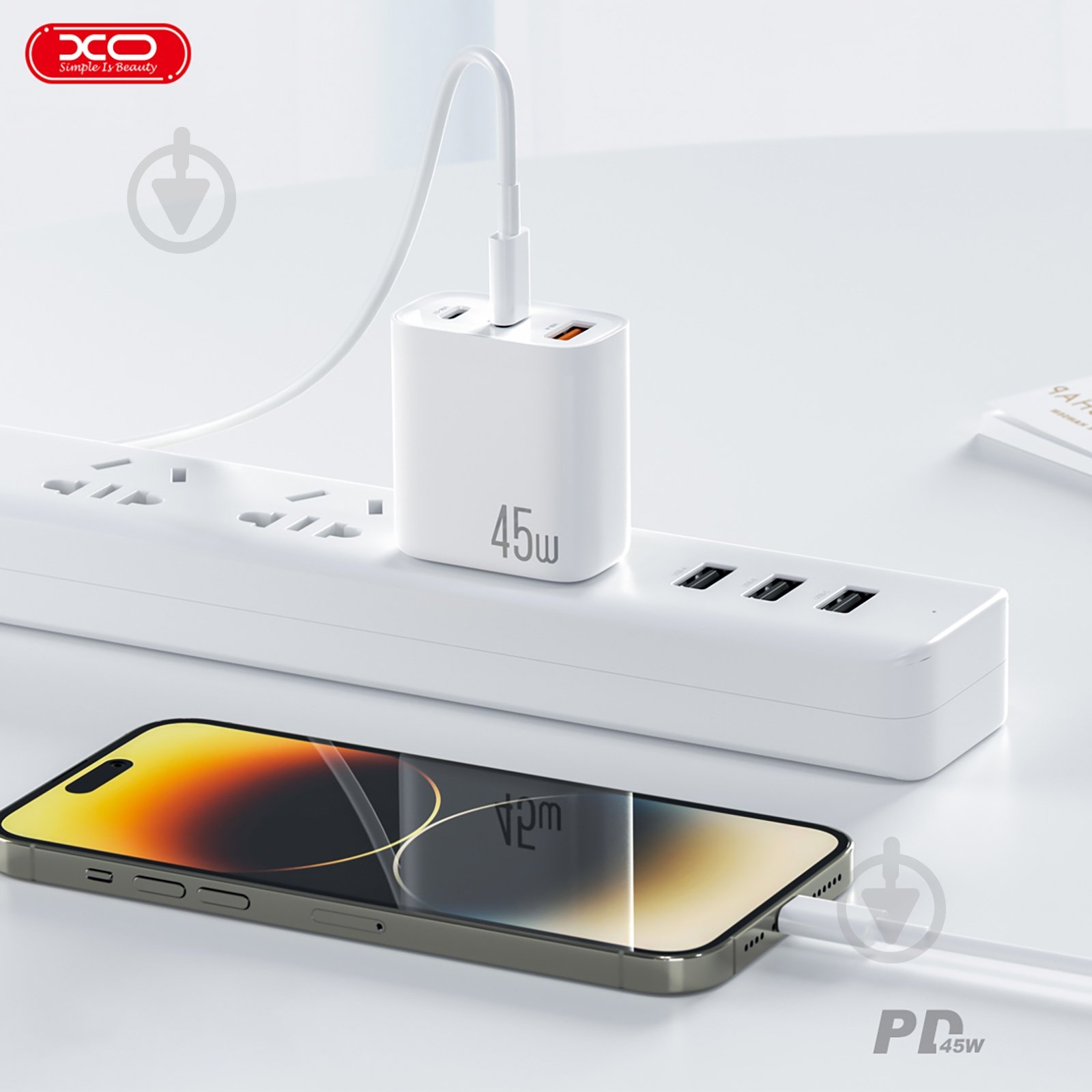 Сетевое зарядное устройство Xo L117 PD45W, QC18W USB-A 2xUSB-C White (L117.white) - фото 5 Сетевое зарядное устройство Xo L117 PD45W, QC18W USB-A 2xUSB-C White (L117.white) - фото 5