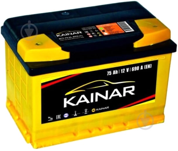 Аккумулятор автомобильный Kainar Standart+ 75Ah 690A 12V «+» слева (075 261 1 120 ЖЧ) - фото 1 Аккумулятор автомобильный Kainar Standart+ 75Ah 690A 12V «+» слева (075 261 1 120 ЖЧ) - фото 1