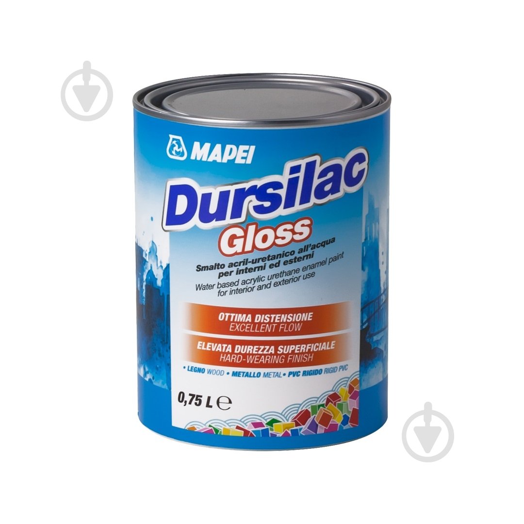 Емаль акрилова універсальна Mapei на водній основі Dursilac Gloss Base P глянець глянець 0,75 л - фото 1 Емаль акрилова універсальна Mapei на водній основі Dursilac Gloss Base P глянець глянець 0,75 л - фото 1