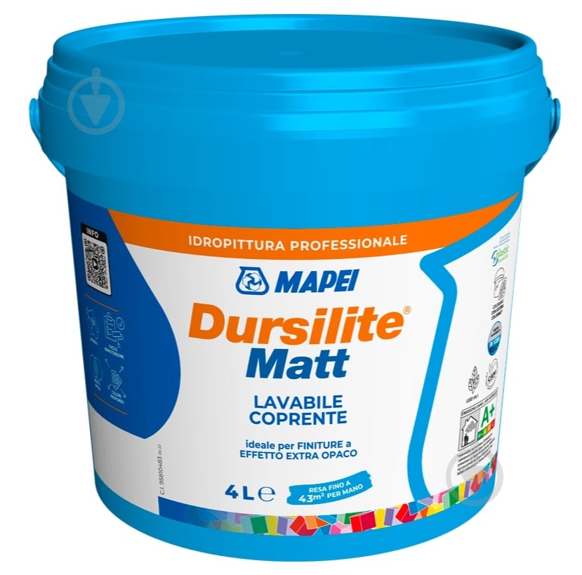 Фарба інтер'єрна акрилова Mapei Dursilite Matt Base P мат 4 л - фото 1 Фарба інтер'єрна акрилова Mapei Dursilite Matt Base P мат 4 л - фото 1