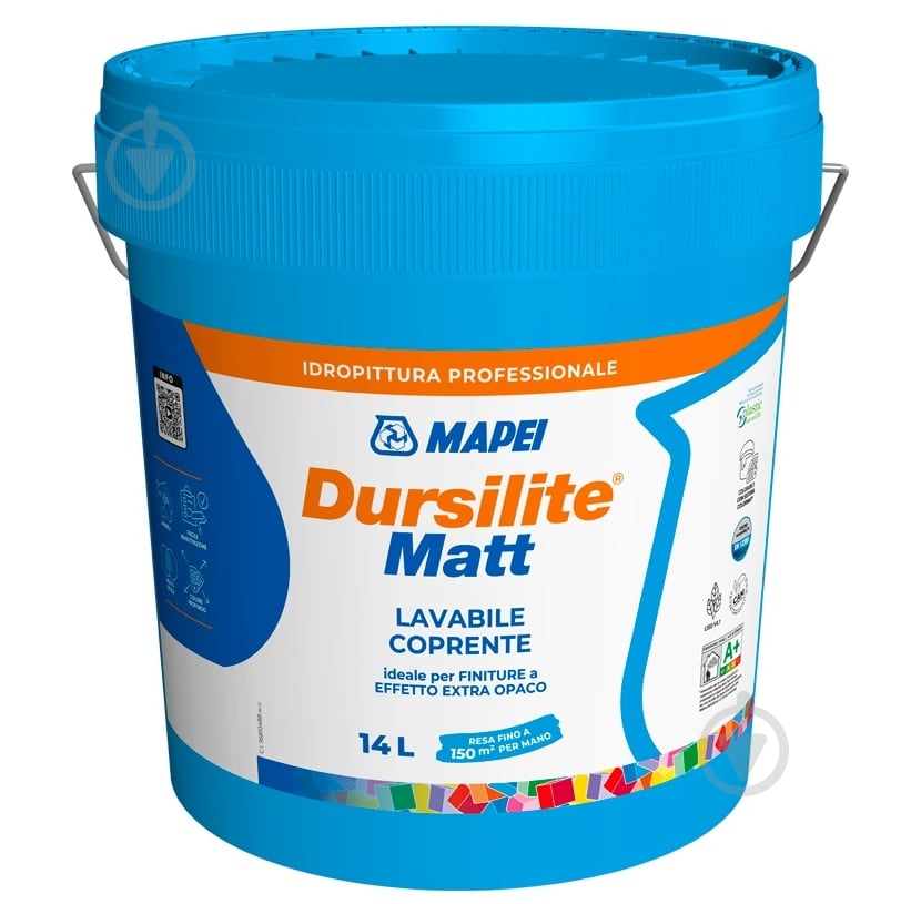 Фарба інтер'єрна акрилова Mapei глибокоматова на водній основі Dursilite Matt Base P мат 14 л - фото 1 Фарба інтер'єрна акрилова Mapei глибокоматова на водній основі Dursilite Matt Base P мат 14 л - фото 1